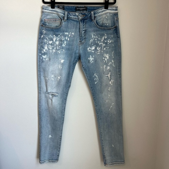 Cult of Individuality Men's Rocker Slim Fit Jeans Blue Paint Splatter Punk 34x33 - Picture 1 of 16